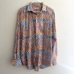 Etro Mens Button Down Paisley Shirt Size 44 Made in Italy Floral Bandana Print